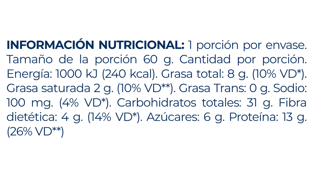 IGO Productos Barrita de proteína Tabla Nutricional